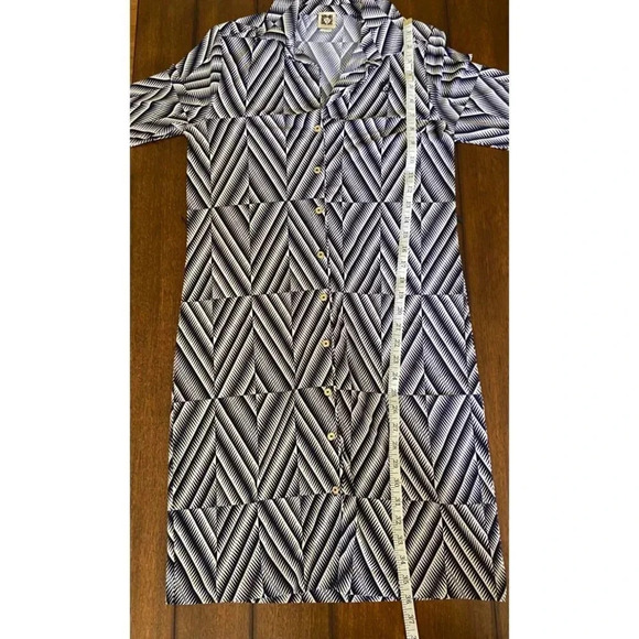 Anne Klein Navy/White Small Long Sleeve Button Down Geometric Print Dress - Picture 12 of 12
